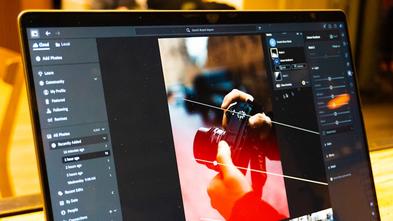 Photo editing software open on a laptop with adjustment sliders, the workspace of the best AI image editing app
