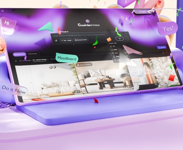Laptop showing an AI image generator for realistic photos with text to image controls and generated results