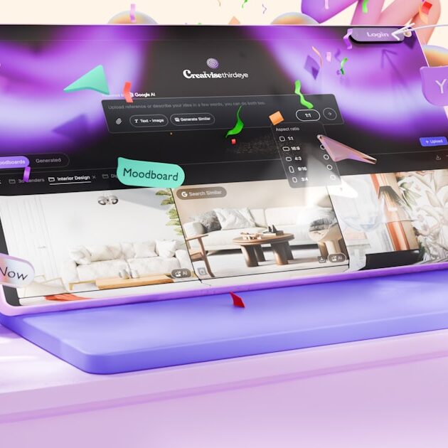 Laptop showing an AI image generator for realistic photos with text to image controls and generated results