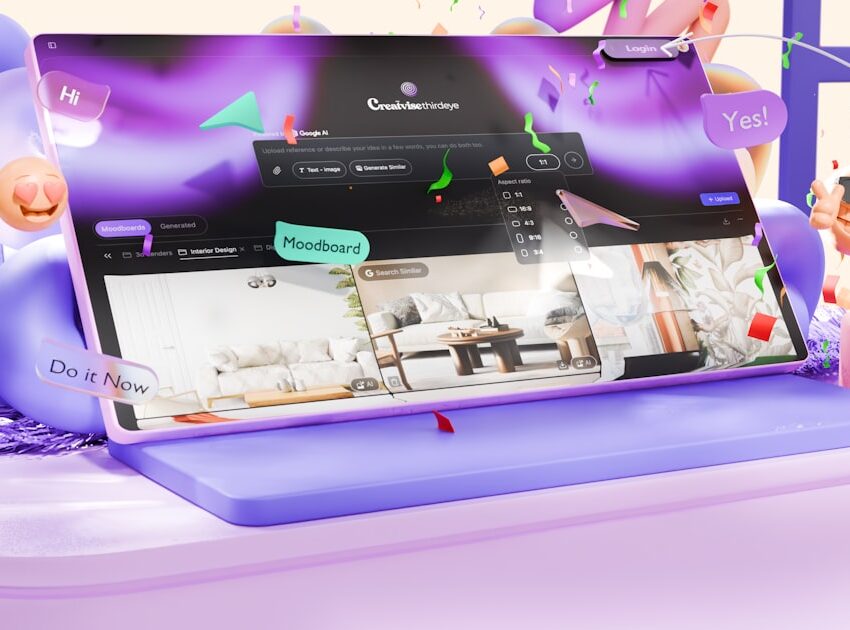 Laptop showing an AI image generator for realistic photos with text to image controls and generated results