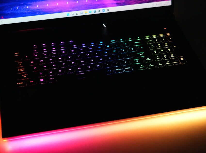Best gaming laptop 2026 with a rainbow RGB backlit keyboard and glowing light bar