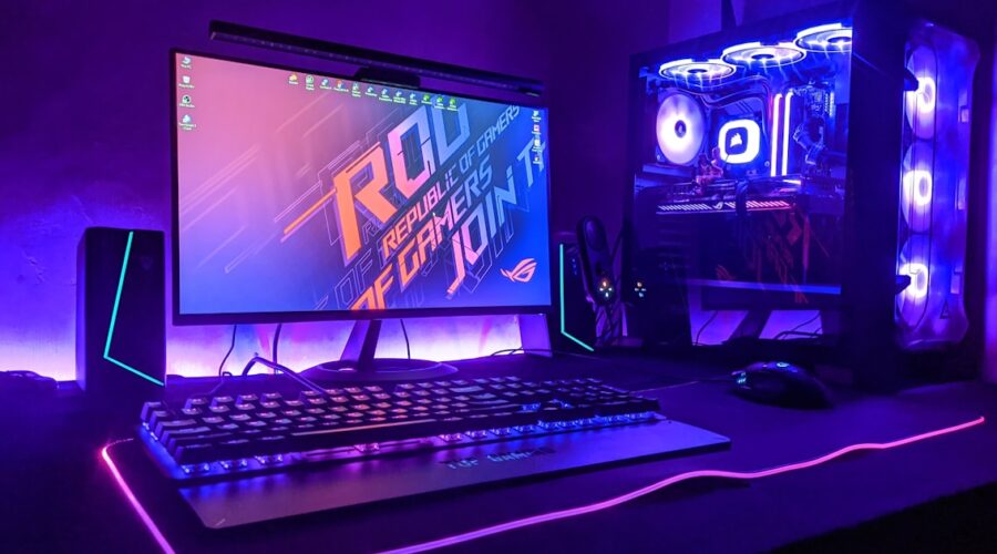 Complete gaming desktop setup with tower, monitor and keyboard, the package you get from the best prebuilt gaming PC