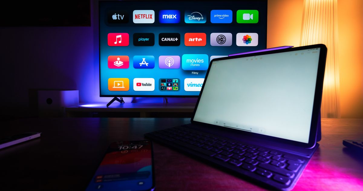 TV showing global and regional streaming apps side by side, the region-locked catalogs a VPN to bypass geo restrictions opens up