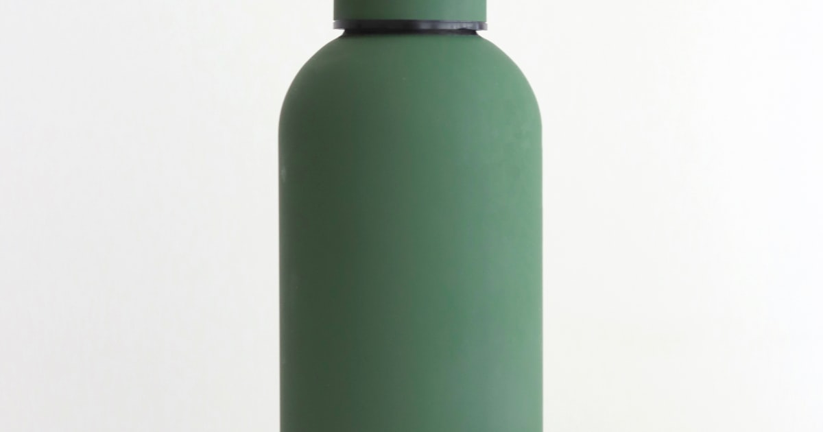 Reusable insulated bottle on a clean white surface, the format most hydration reminder water bottle designs use