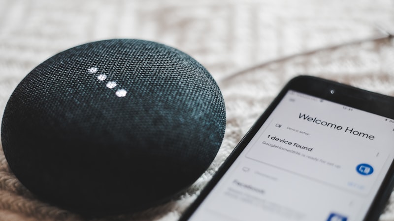 Smart speaker next to a phone, the pairing most smart home devices for beginners start from