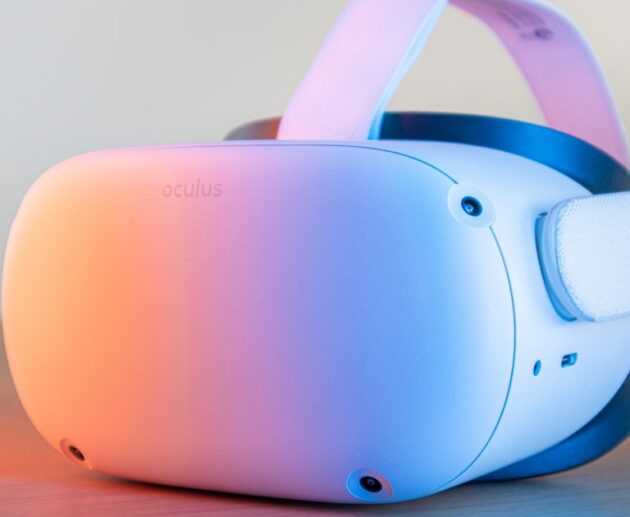 Standalone VR headset resting on a desk, the type most suited as a VR headset for beginners