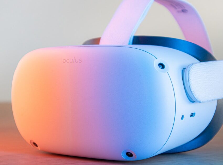 Standalone VR headset resting on a desk, the type most suited as a VR headset for beginners