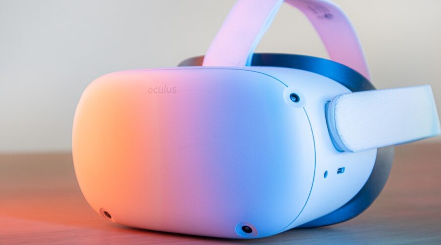 Standalone VR headset resting on a desk, the type most suited as a VR headset for beginners
