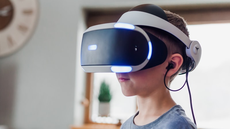 Person wearing a tethered VR headset with a cable, the alternative to a standalone VR headset