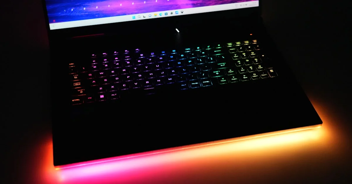 Best gaming laptop 2026 with a rainbow RGB backlit keyboard and glowing light bar